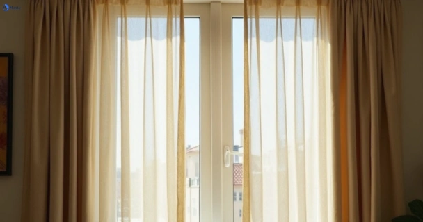 Dusty and dull curtains in mons before steam cleaning